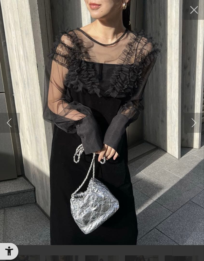 CAPRICIEUX LE'MAGE チュールフリルベロアワンピース　ブラック