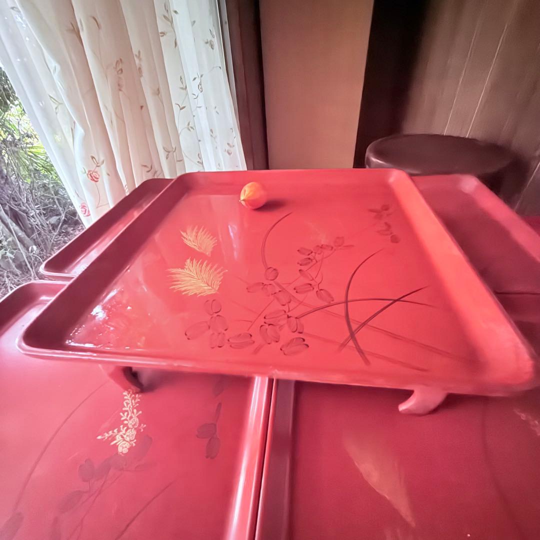 2209様感謝‼️特別価格‼️節目JAPAN GOZENGOLDすすき沈金朱御膳5客