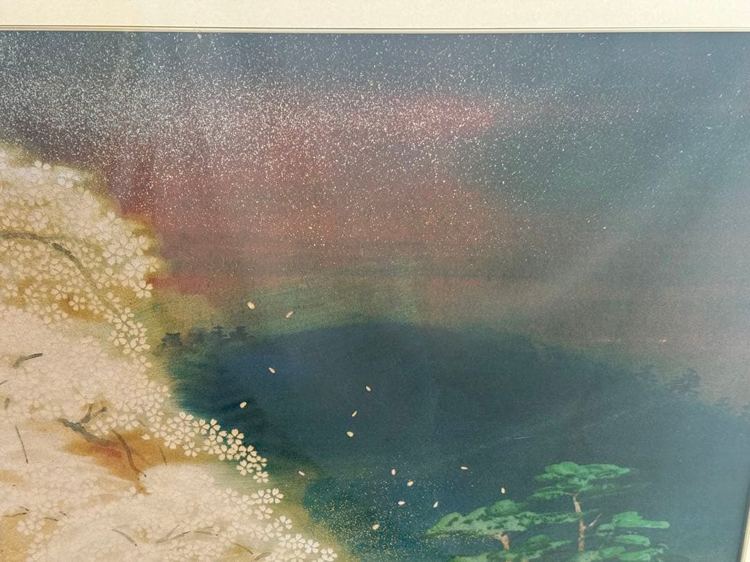 絵画【夜桜】 日本画 金縁額装済み