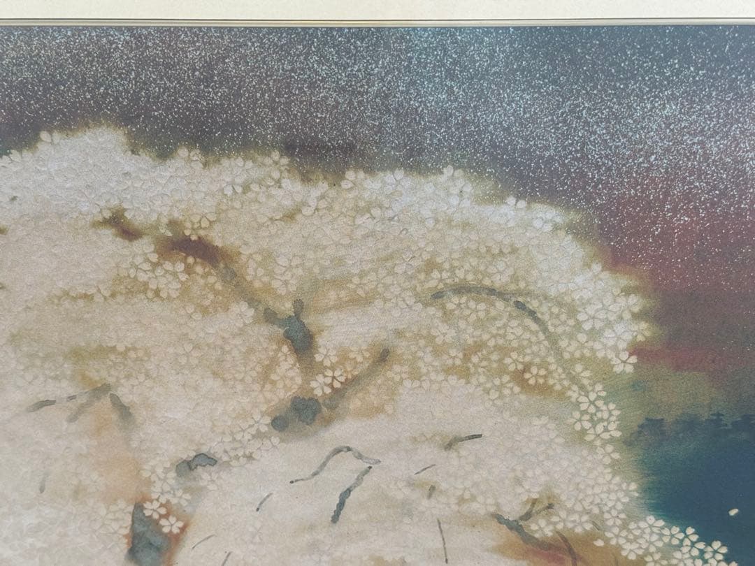 絵画【夜桜】 日本画 金縁額装済み