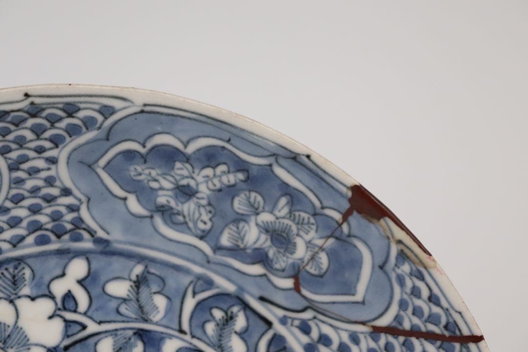 中国　明時代　漳州窯染付牡丹鳳紋大皿　送料込み0821