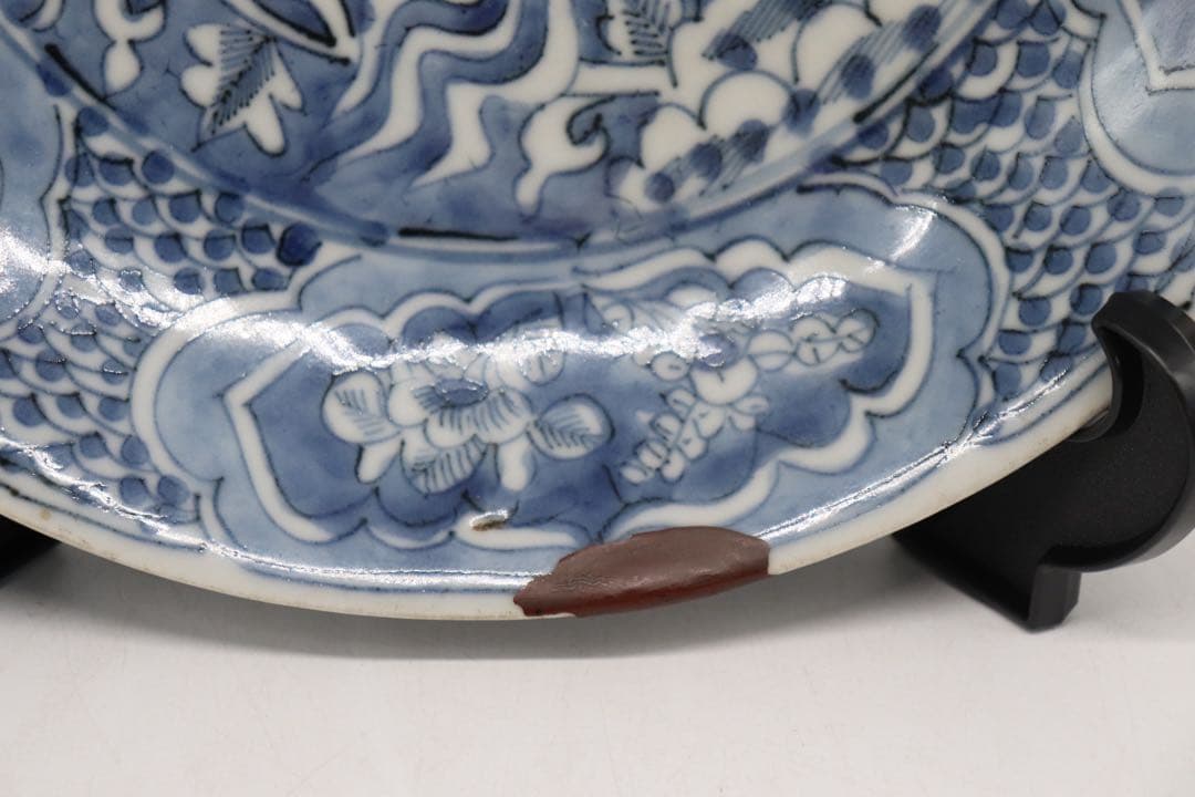 中国　明時代　漳州窯染付牡丹鳳紋大皿　送料込み0821