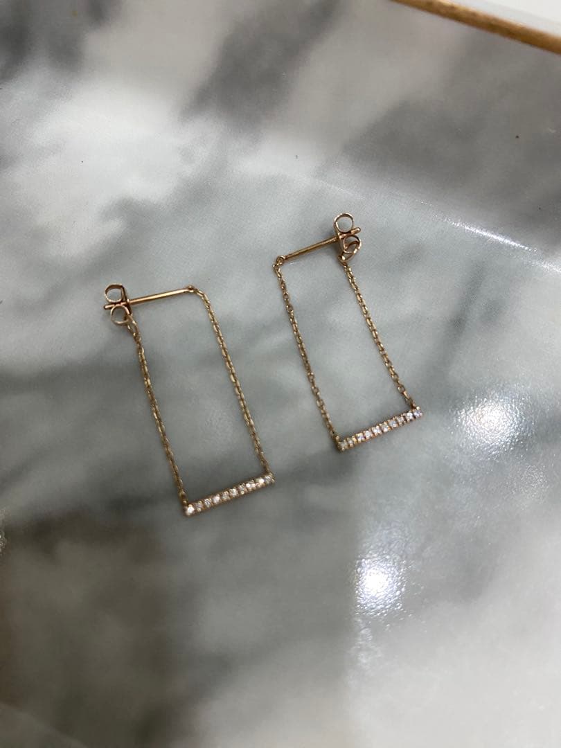 lilas リラ クロスダイヤUチェーンピアスK10 天然ダイヤモンド