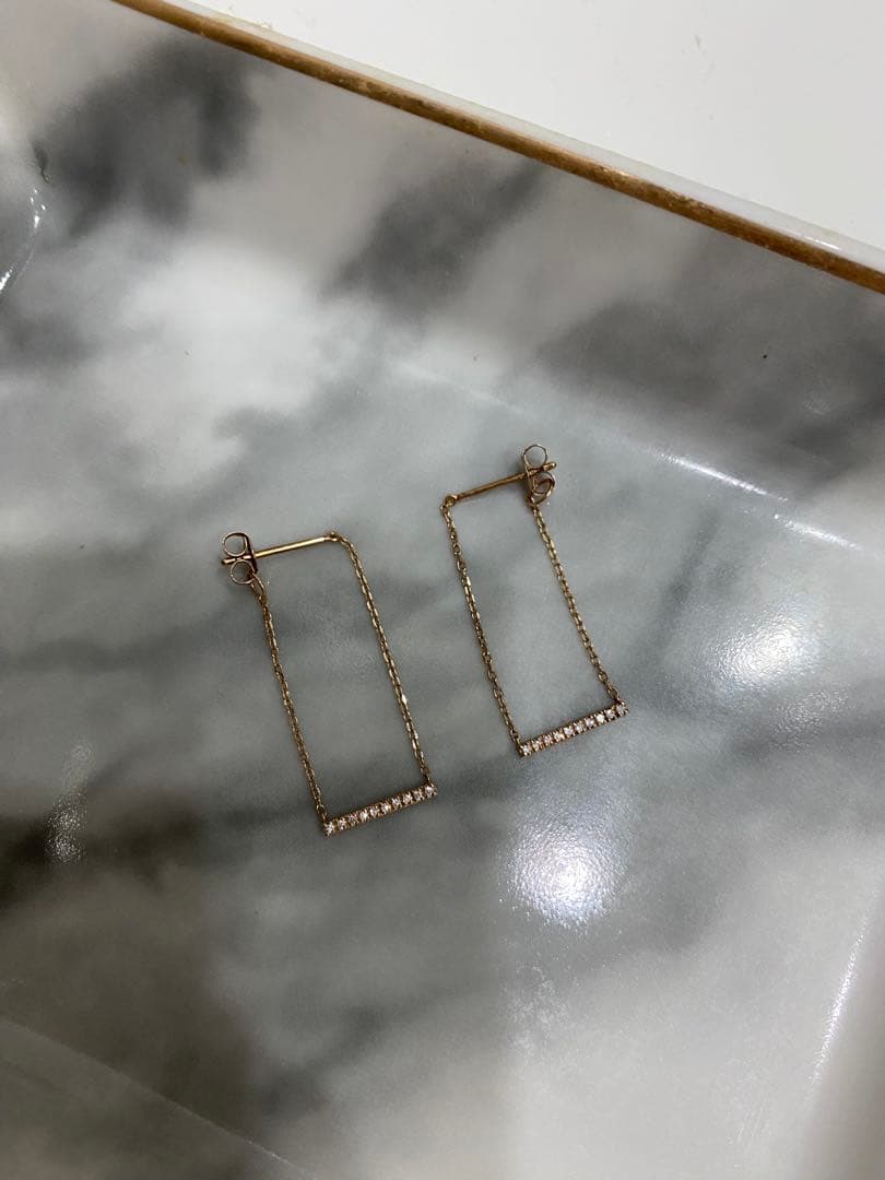 lilas リラ クロスダイヤUチェーンピアスK10 天然ダイヤモンド