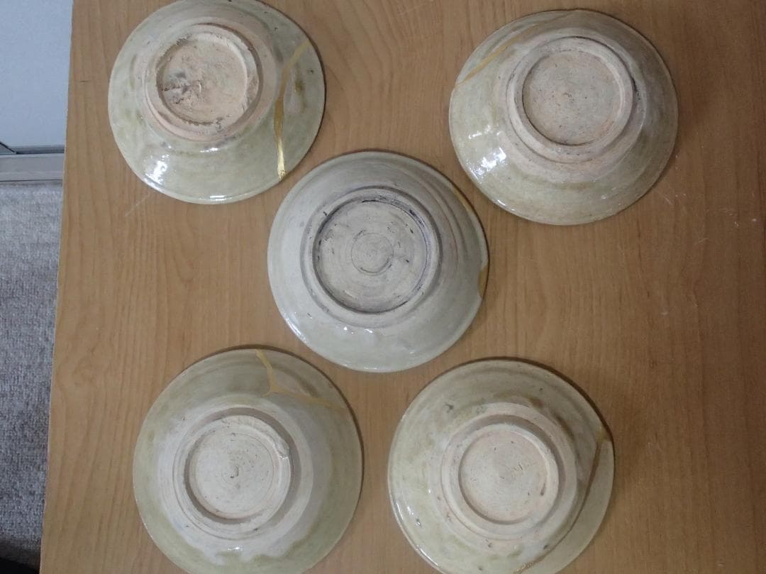 古陶磁　骨董　小皿　金継ぎ　金直し　５枚