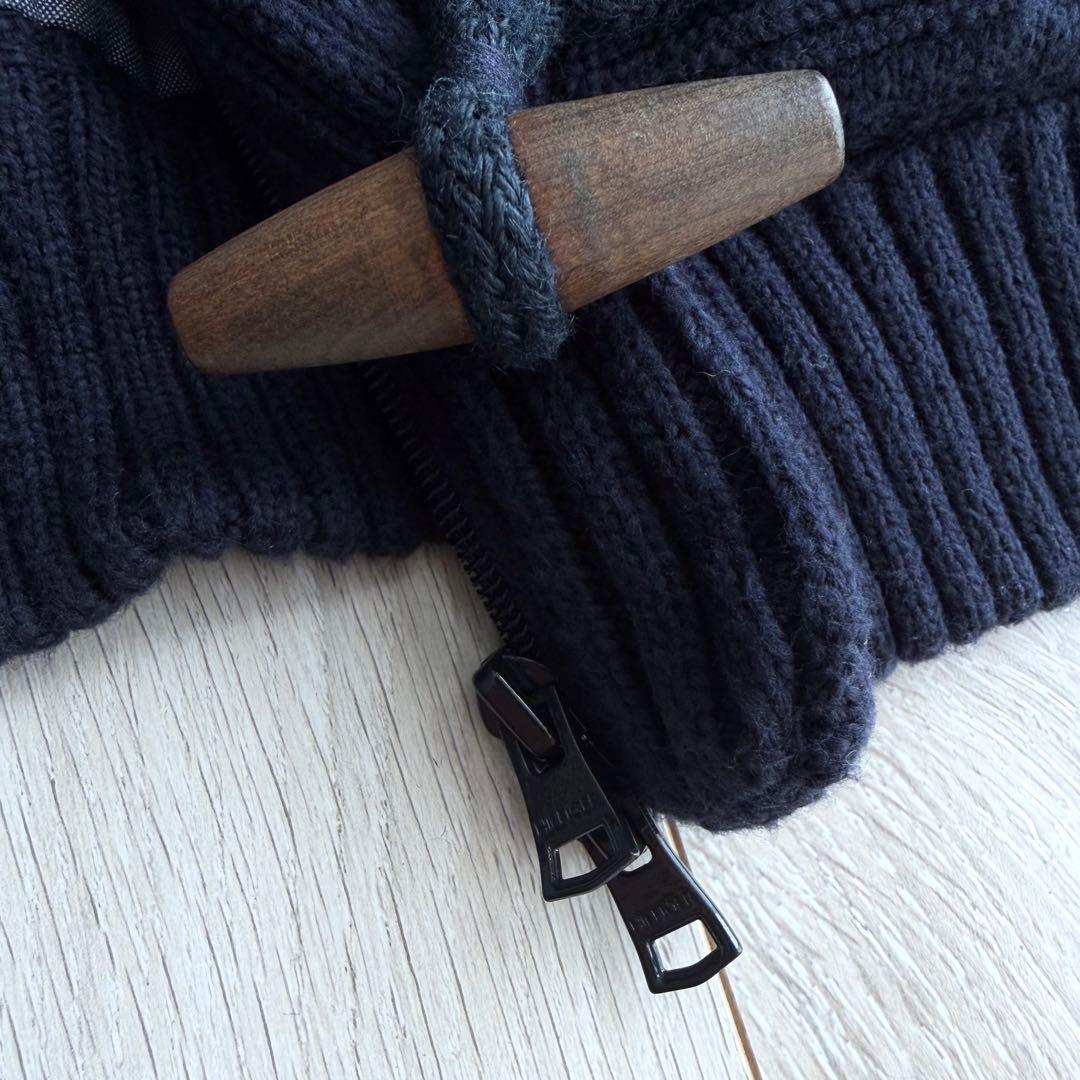 美品 トミーヒルフィガー ダッフルニットジャケット ネイビー XXL ロゴ 刺繍