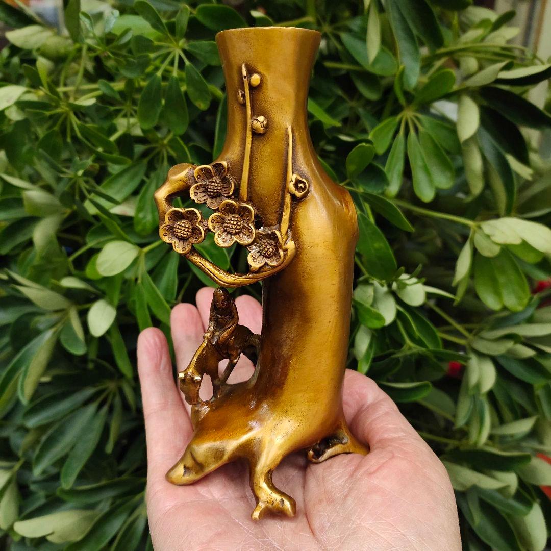 銅器 梅花の切り株 走馬観花 筆箱 書道具 文房具 工芸品 美術品 置物