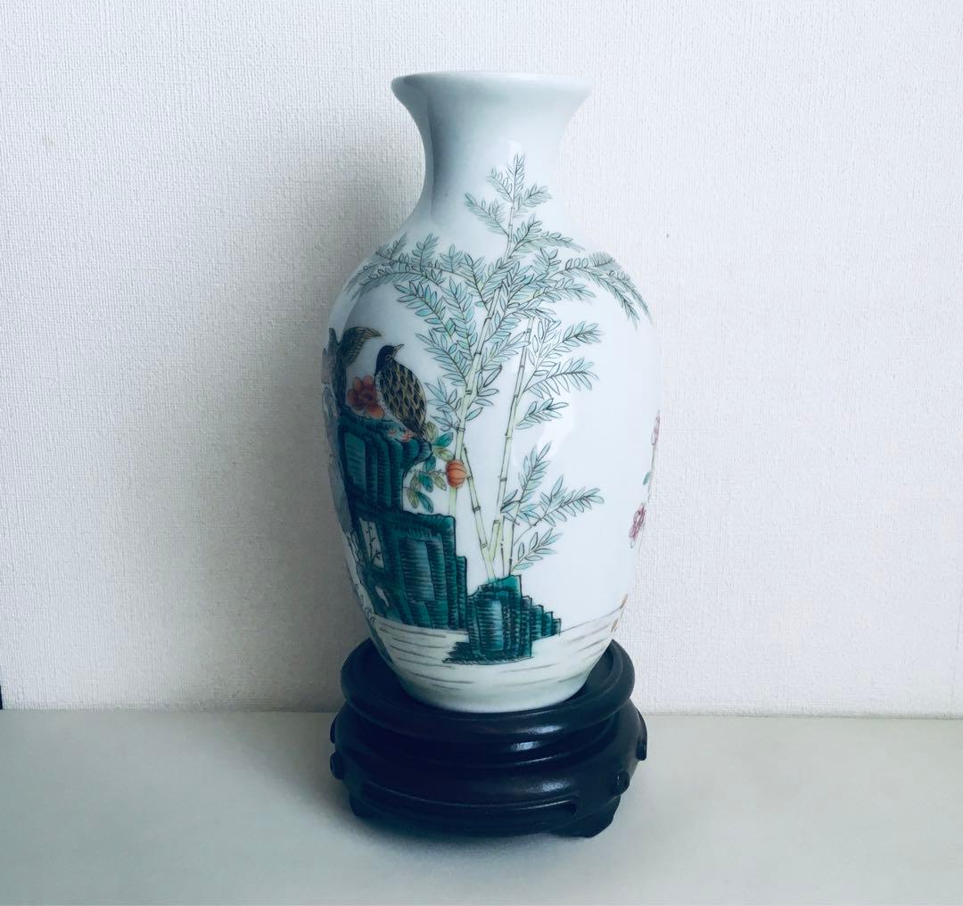 清朝乾隆宮廷琺琅彩竹菊鹌鹑图瓶 稀少芸術珍品 （上海博物館監製）