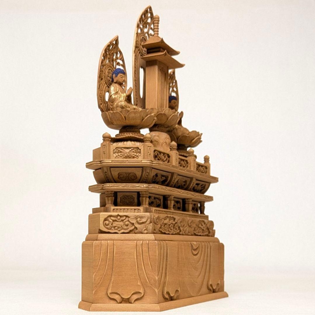 【フォロー割・新品】 三宝尊　金泥　紅檀　上彫り　総高さ約26cm　日蓮宗