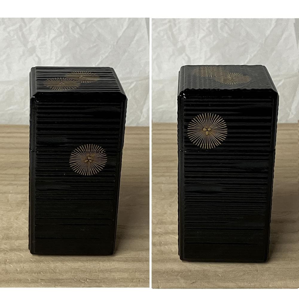 F1406 新井司峰 一閑四方 唐松 莨入 共箱 茶道具