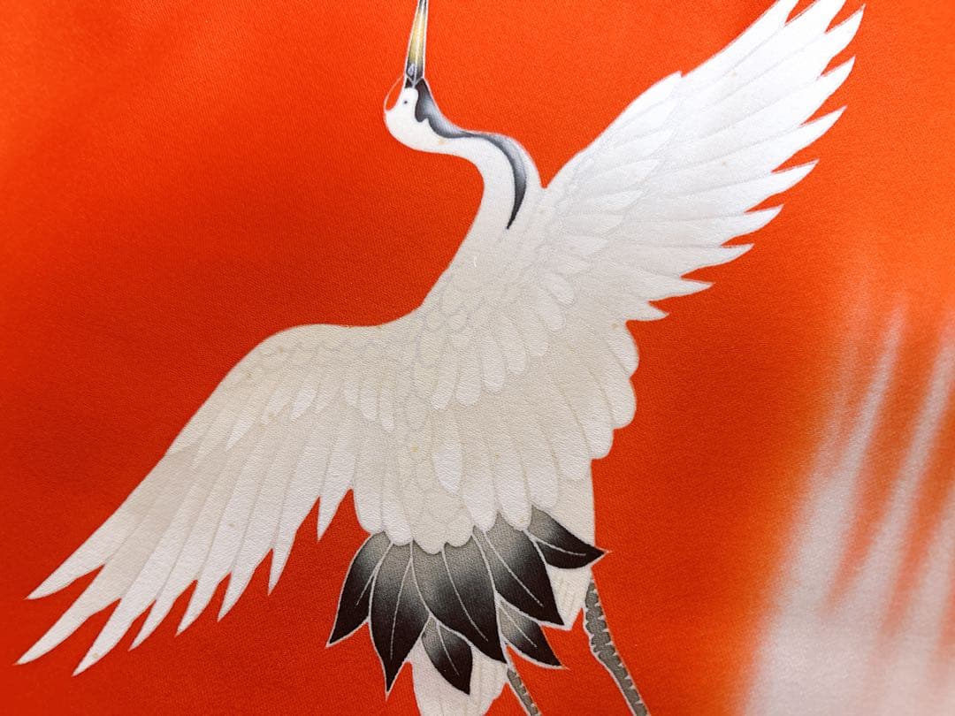 レトロ着物♡七五三　3歳　フルセット　一式　鶴　正絹　総絞り被布　朱色