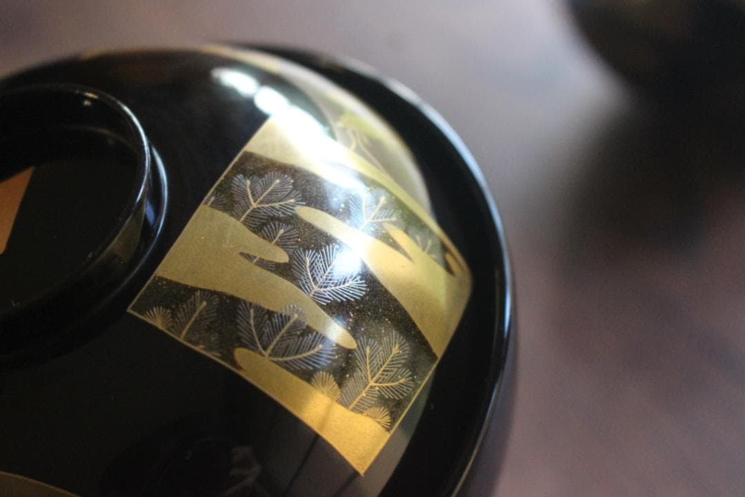 時代逸品！時代黒漆に極上短冊蒔絵の映えるお椀2点（検輪島塗蒔絵椀懐石椀