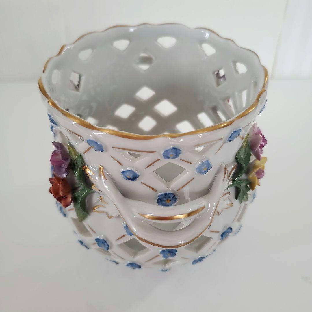 ☆希少　ドレスデン　ドイツ　磁器製　　ヴィンテージ　格子花瓶　高さ12cm