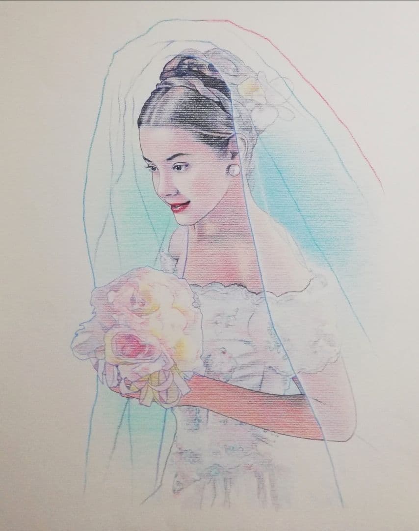 色鉛筆画 イラストレーション 雑誌表紙 原画 「今どきの結婚式」