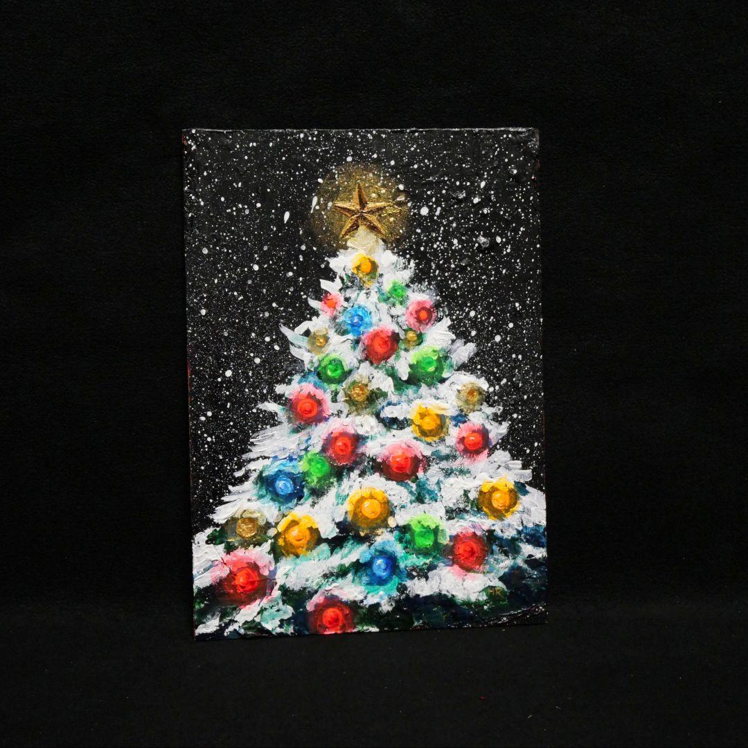 【雪のクリスマスツリー】絵画 油彩 油彩画 絵 油絵