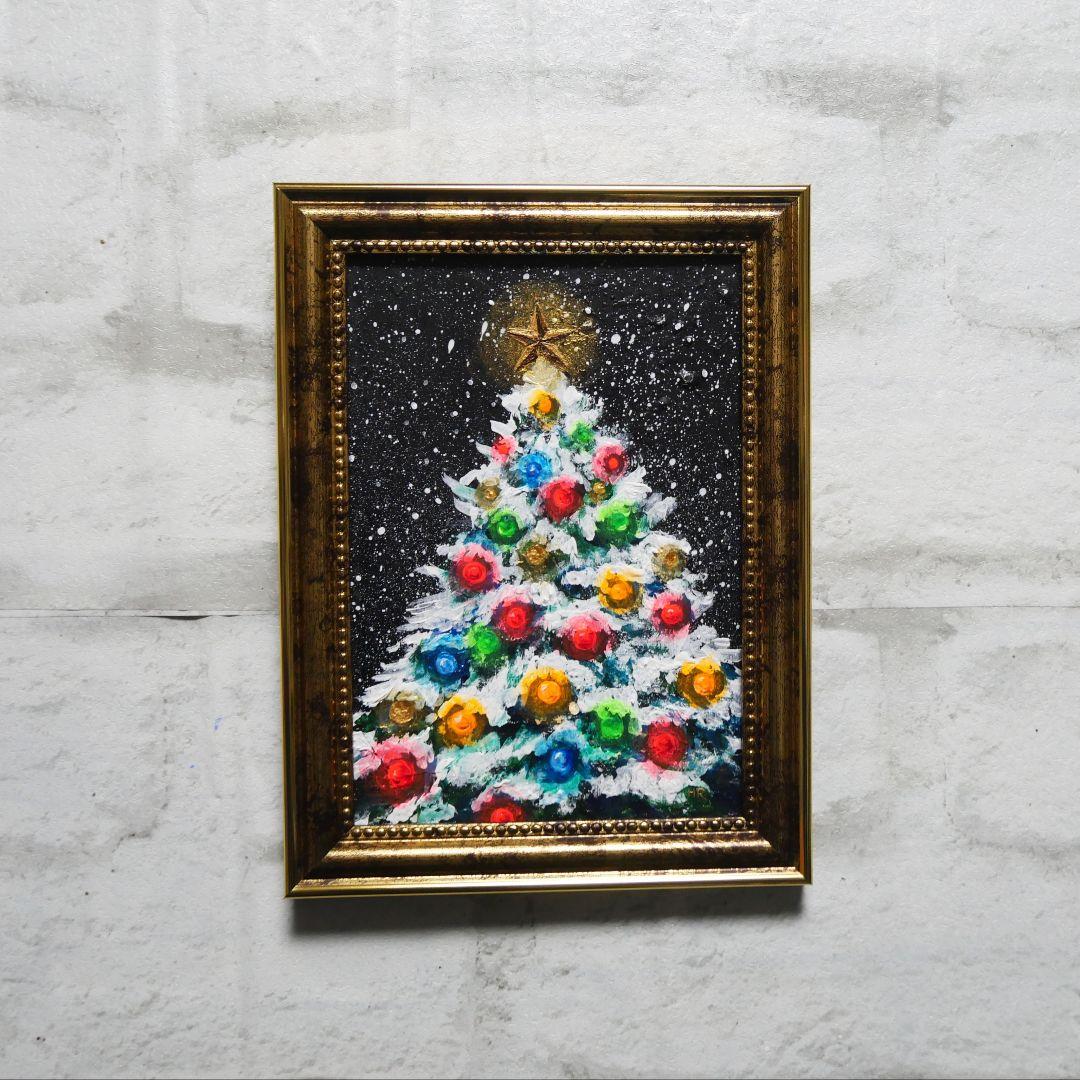 【雪のクリスマスツリー】絵画 油彩 油彩画 絵 油絵