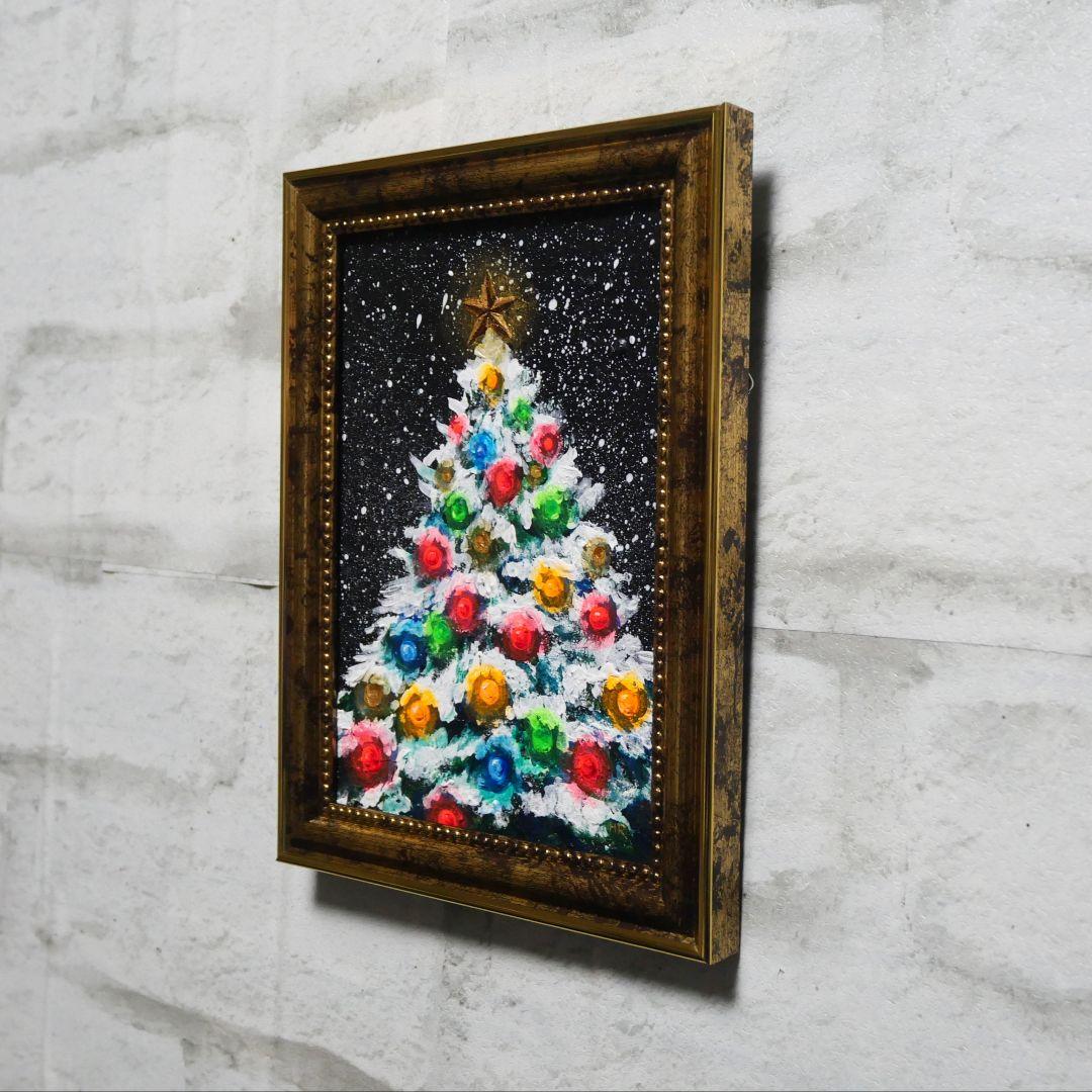 【雪のクリスマスツリー】絵画 油彩 油彩画 絵 油絵