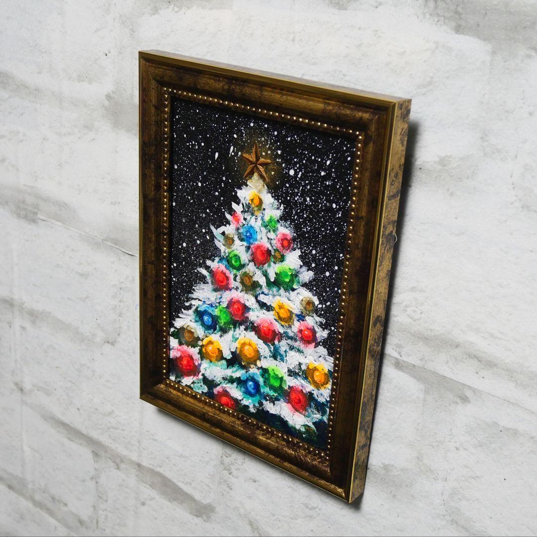 【雪のクリスマスツリー】絵画 油彩 油彩画 絵 油絵