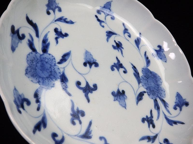 古伊万里　染付　花唐草の図　５寸半皿　４枚　江戸期　D940AS-fbap