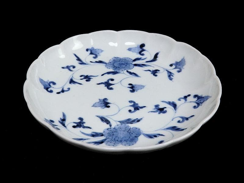 古伊万里　染付　花唐草の図　５寸半皿　４枚　江戸期　D940AS-fbap