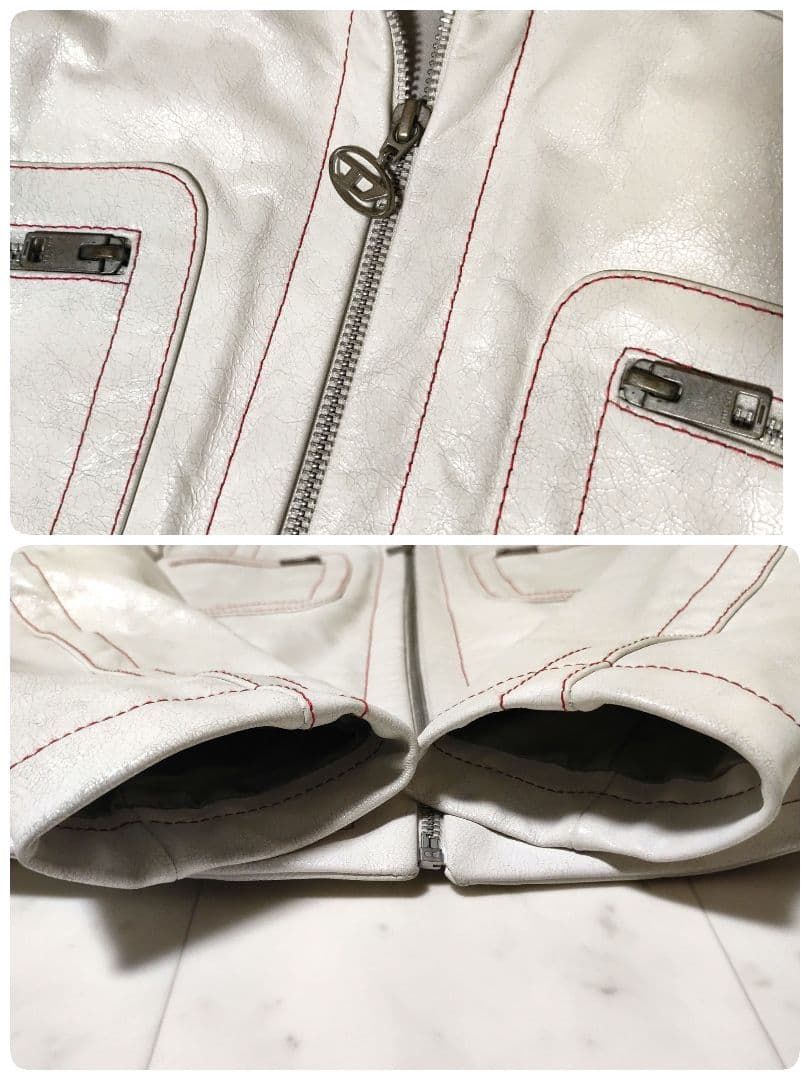 DIESEL 中華新年モデル クラック加工 ホワイト レザー ジャケット