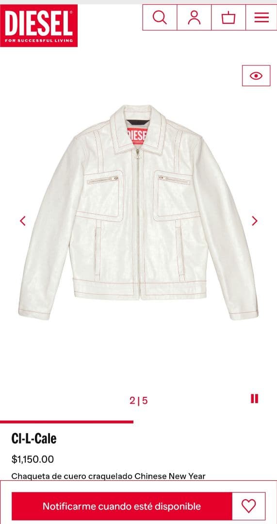 DIESEL 中華新年モデル クラック加工 ホワイト レザー ジャケット