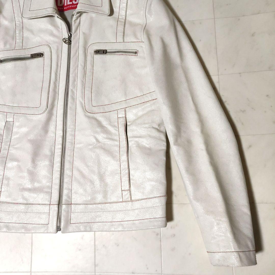 DIESEL 中華新年モデル クラック加工 ホワイト レザー ジャケット