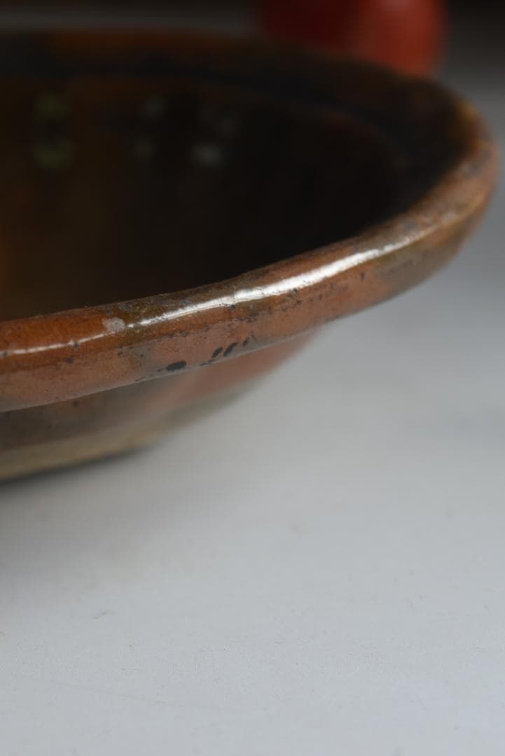 フランス19世紀　茶釉オーバル深皿　西洋民藝　古道具坂田