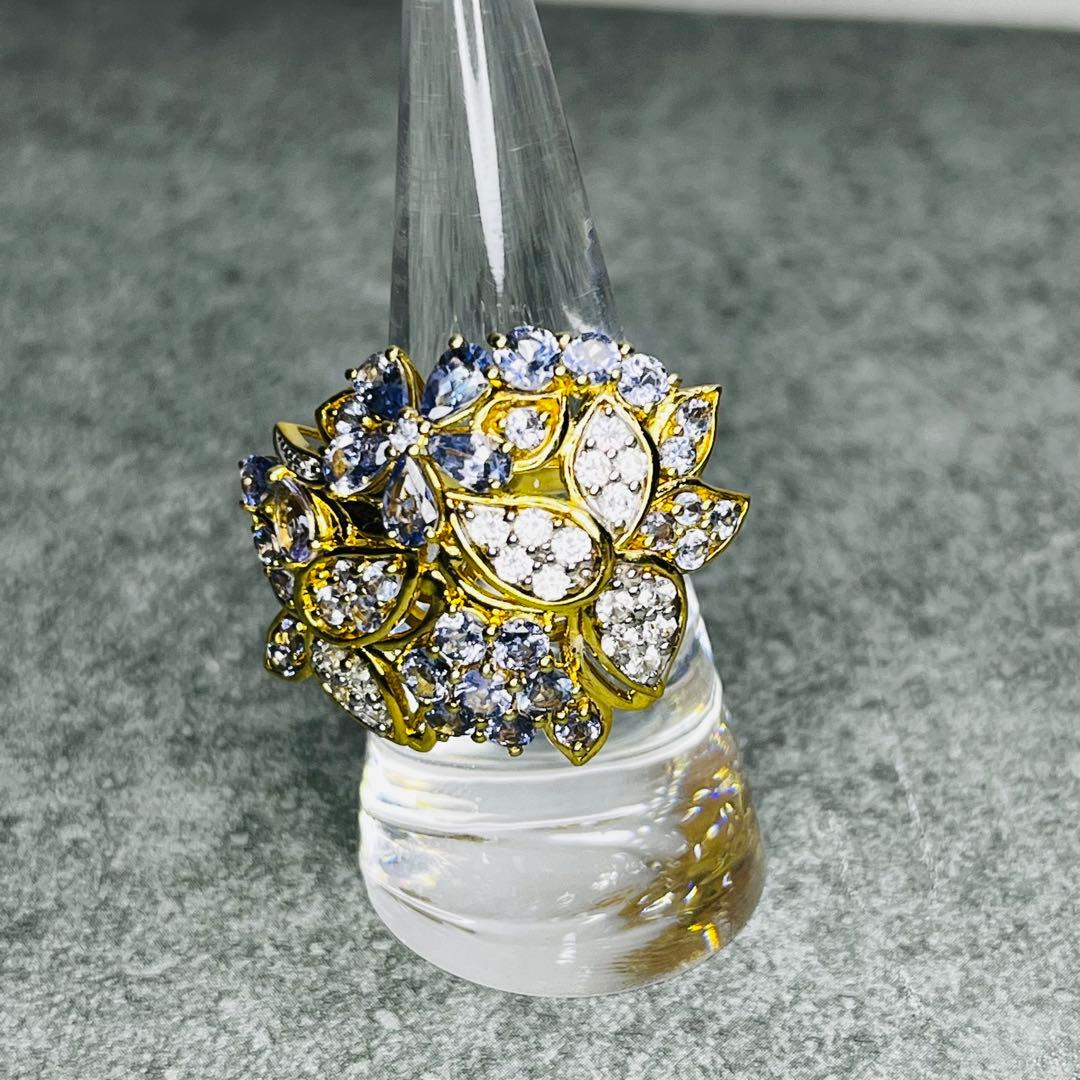 【美品】gstv ジュエリー　タンザナイト ホワイトジルコン リング　14号