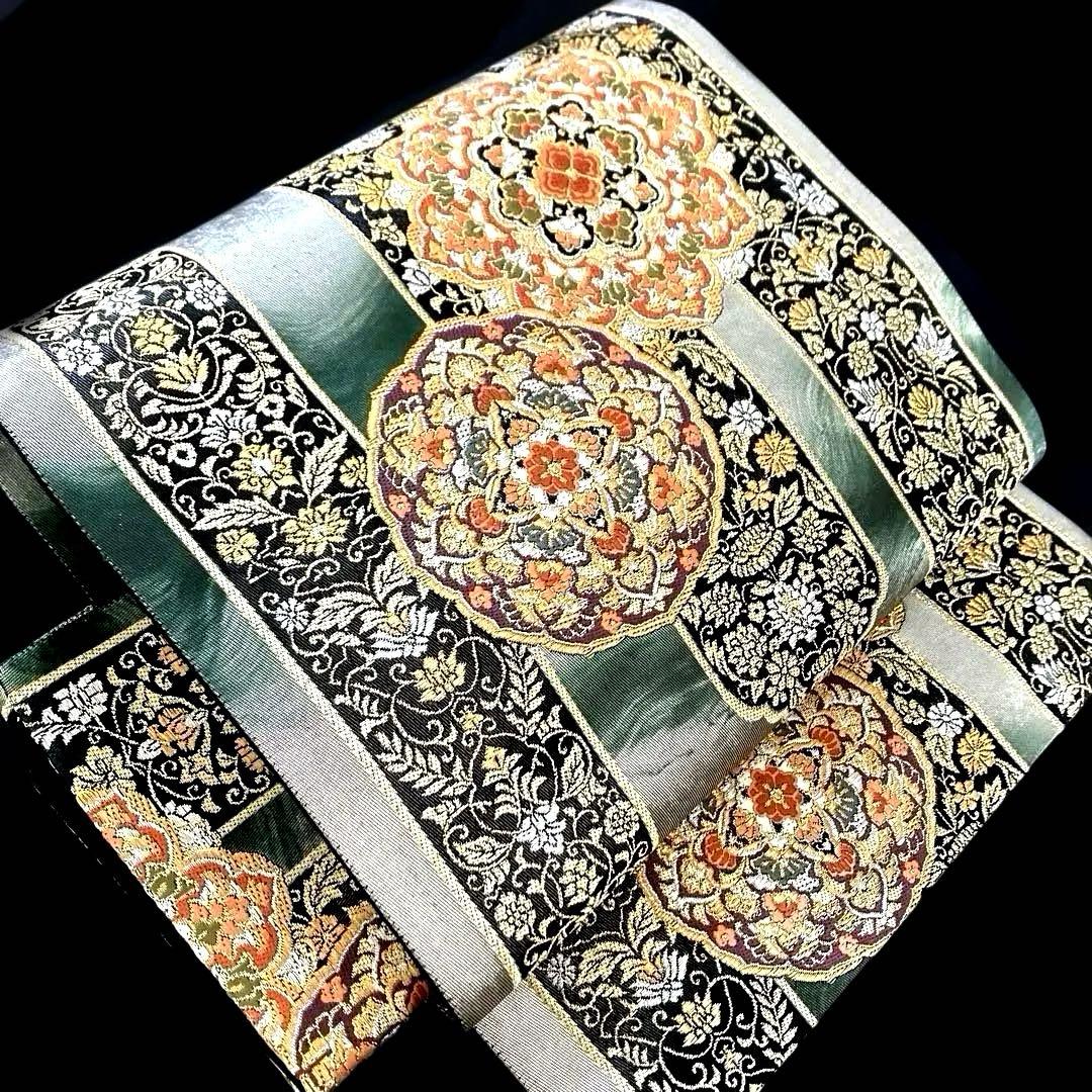 袋帯　ワンタッチ作り帯　マジックテープ　二重太鼓　付け帯　華紋　正絹