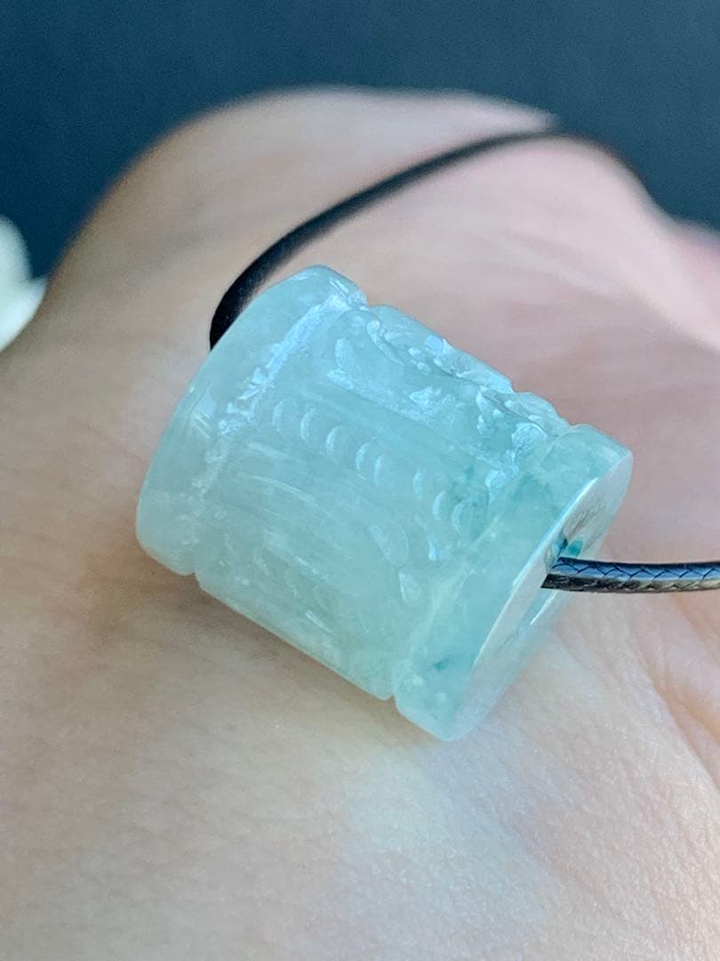 ☘本翡翠　氷種❄️六字真言　ルース⭐️路路通⭐️ネックレス　新品　0154