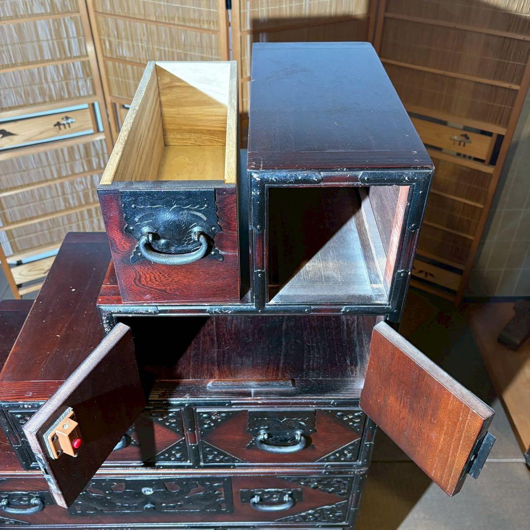 階段箪笥　6段　飾り金具　時代箪笥　伝統家具　和家具　和箪笥　民芸家具