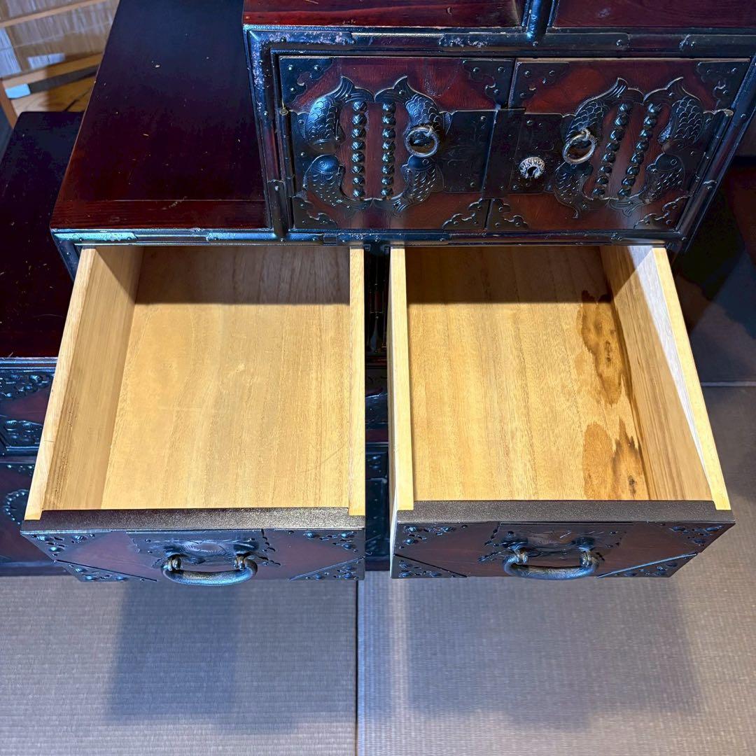 階段箪笥　6段　飾り金具　時代箪笥　伝統家具　和家具　和箪笥　民芸家具