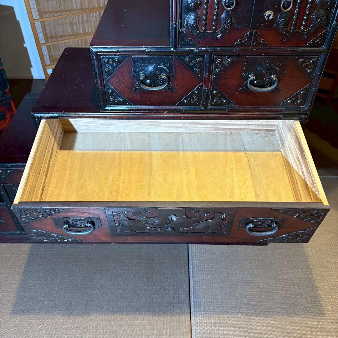 階段箪笥　6段　飾り金具　時代箪笥　伝統家具　和家具　和箪笥　民芸家具