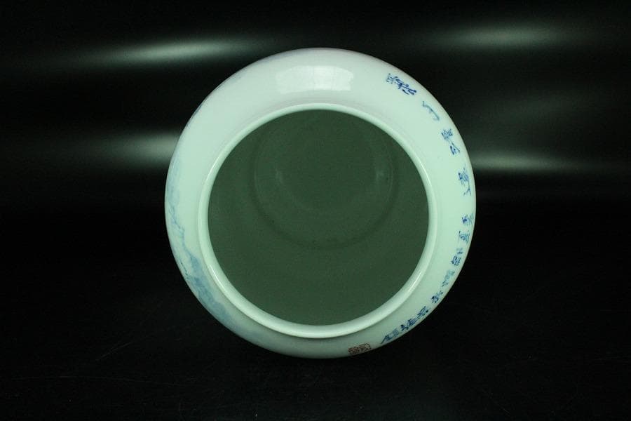 中国美術 青花 湖山清遠 景徳鎮 在銘 花器(K-A389)