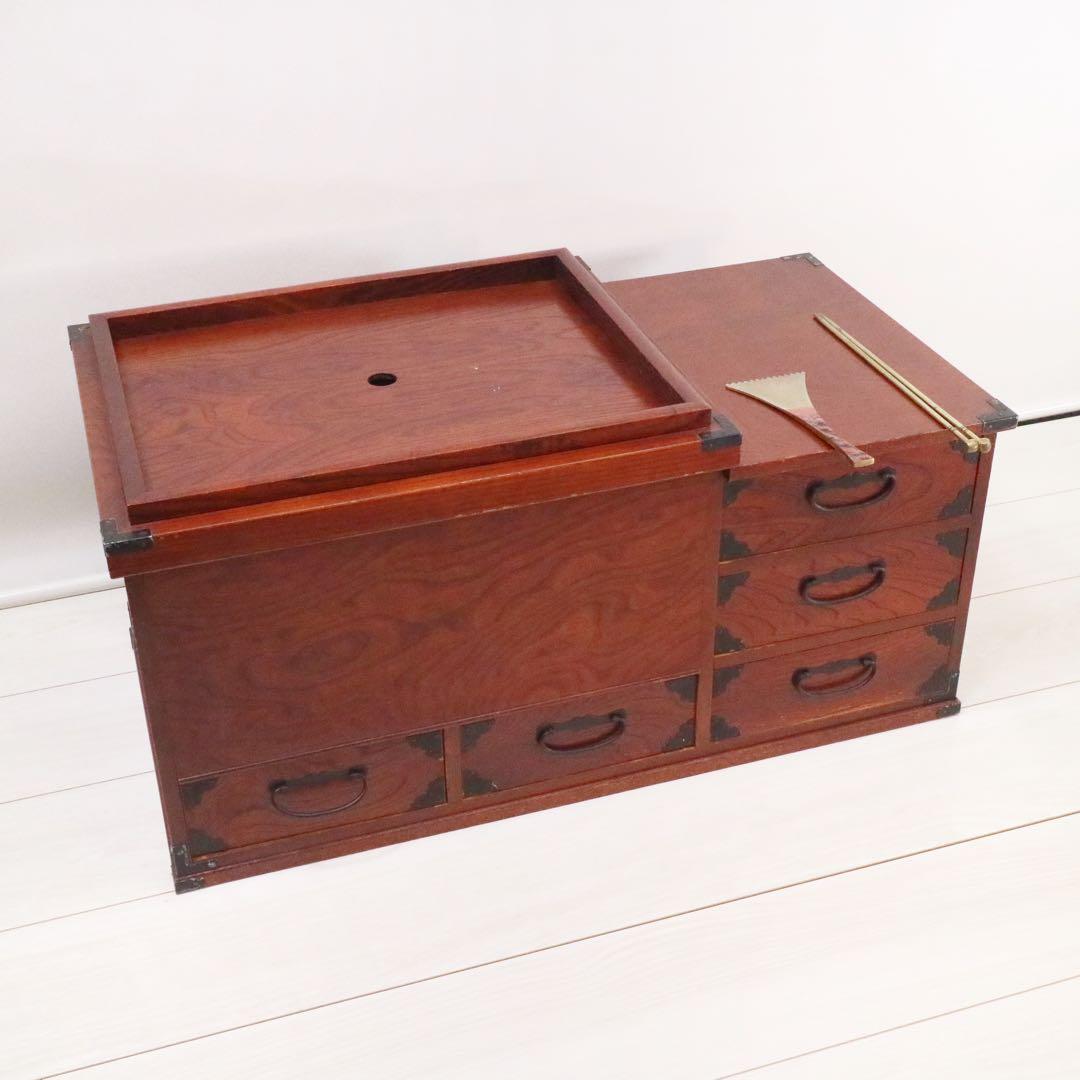 関東火鉢 火鉢 長火鉢 箱火鉢 レトロ 木製 アンティーク 古道具 灰付き