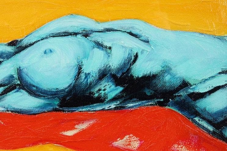 焔仁 「波路」 肉筆油彩10号 三越取扱シール　真作保証