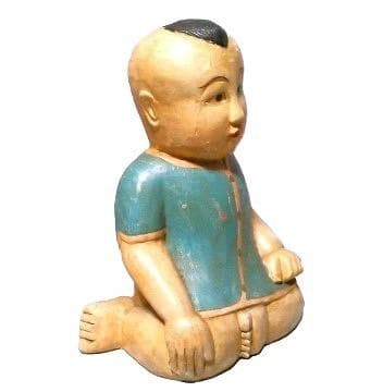 【 稀少大型　彩色唐子像 】　伝統彫刻　一木彫り