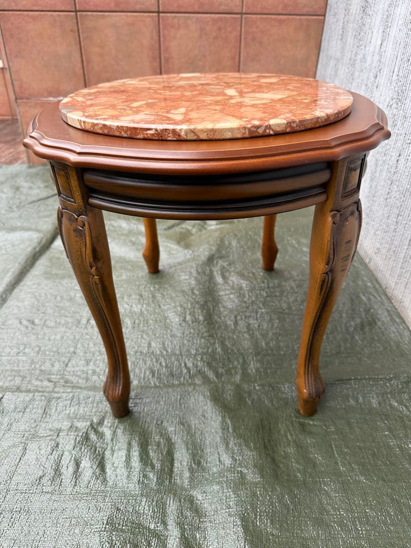 【サイドテーブル】木製　花台　飾り台　大理石　オケージョナルテーブル