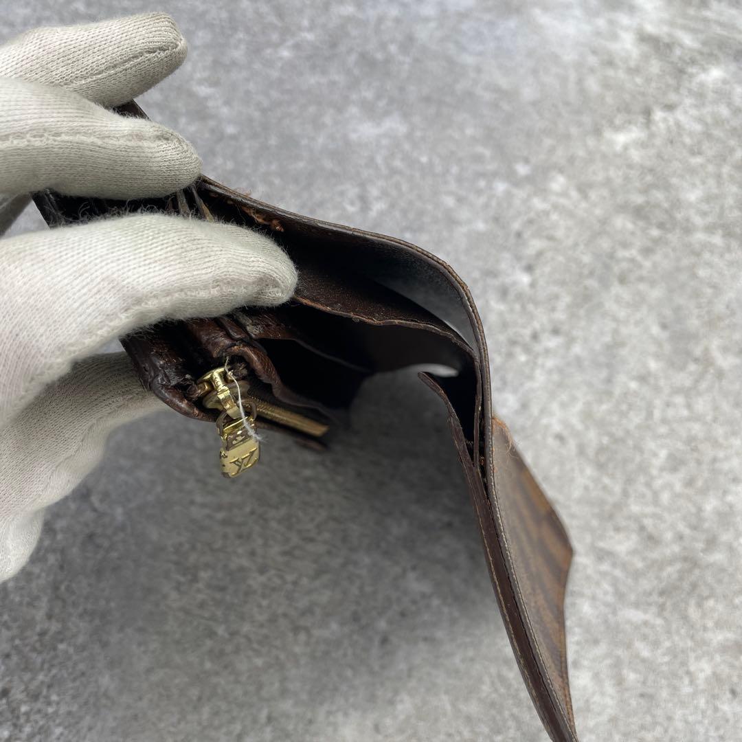 ルイヴィトン　ダミエ　折り財布　ラウンドファスナー　レザー　ブラウン　茶色