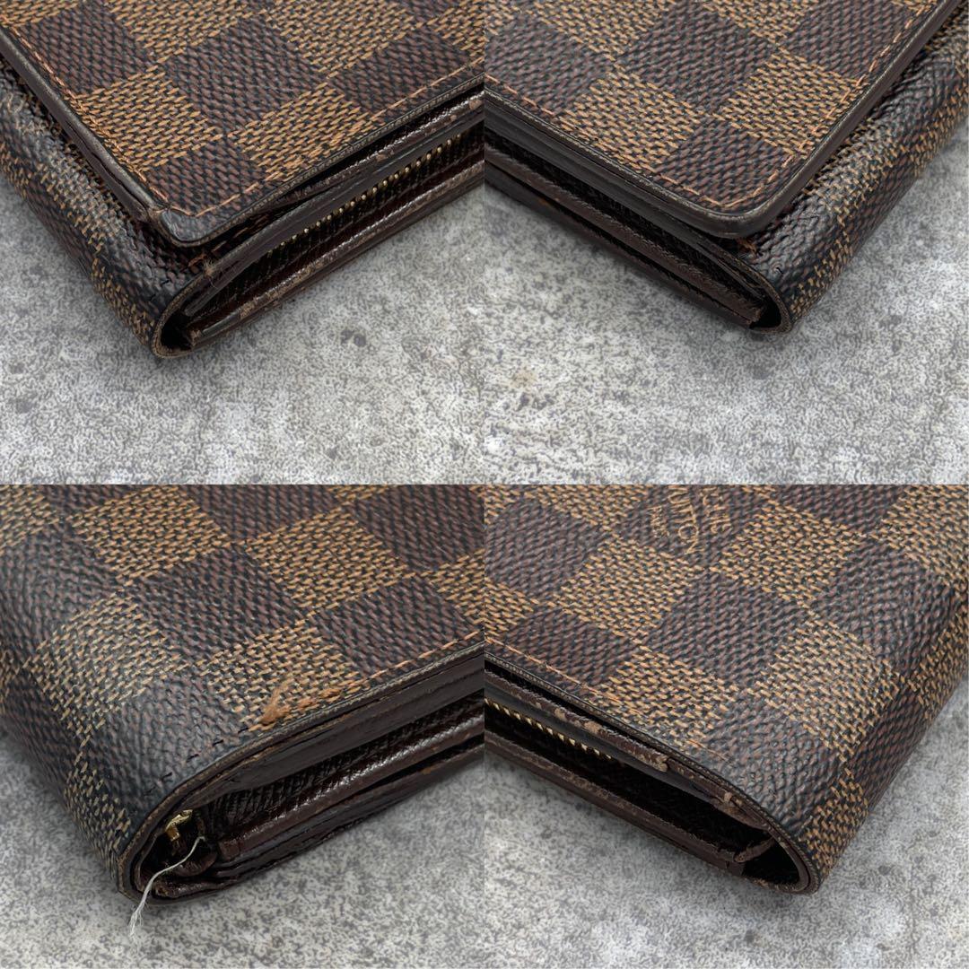 ルイヴィトン　ダミエ　折り財布　ラウンドファスナー　レザー　ブラウン　茶色