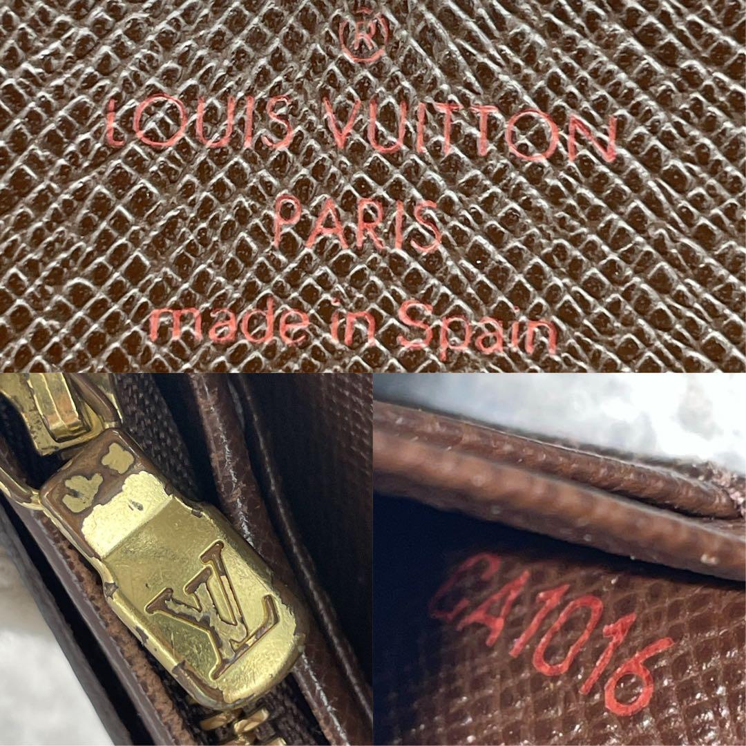 ルイヴィトン　ダミエ　折り財布　ラウンドファスナー　レザー　ブラウン　茶色