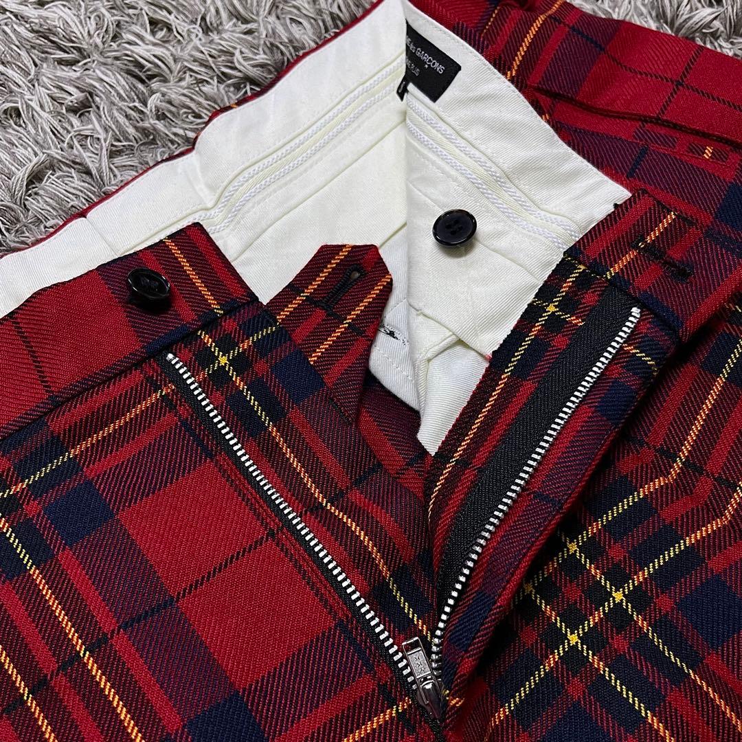 コムデギャルソンオムプリュス / 赤タータン クロップド サルエル パンツ L