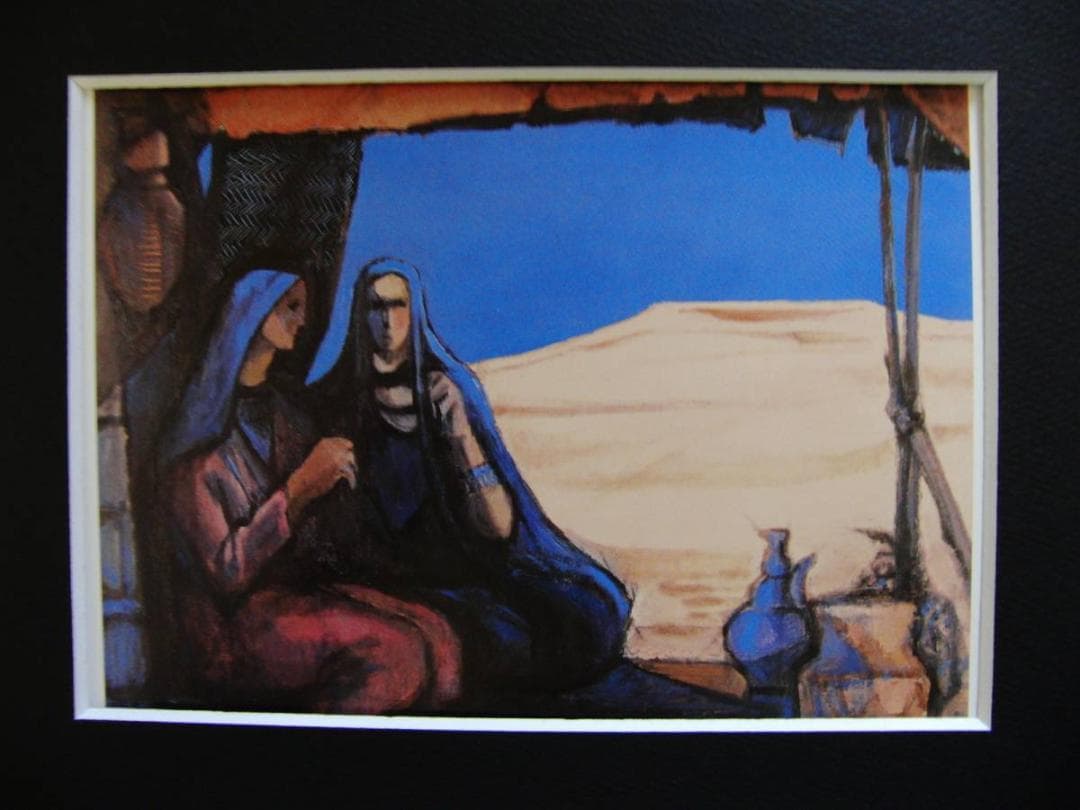 神戸文子、砂漠の女達、希少な額装用画集より、新品高級額装付、状態良好