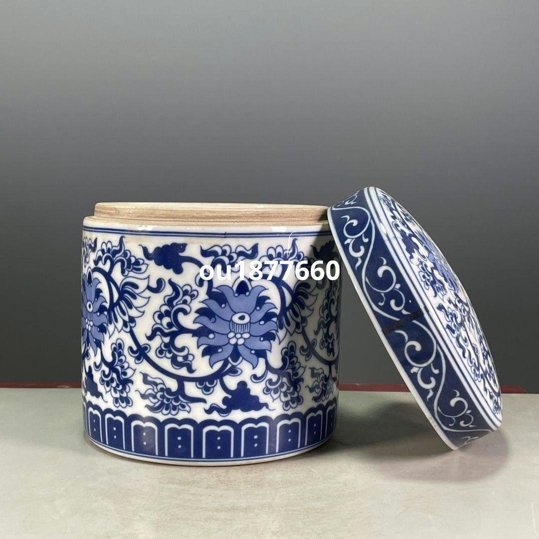 清乾隆鯖花卉図紋蓋缶 景徳鎮 陶磁器 装飾品 現代工芸品美術品 置物