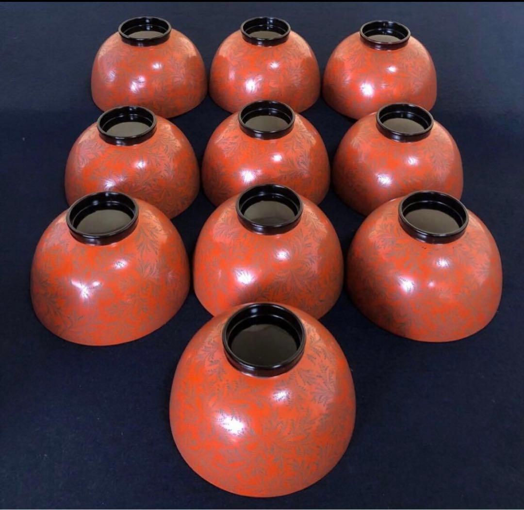 《レ》輪島塗 忍彫 吸物椀10客 柴吉漆器店 共布共箱 251113え1