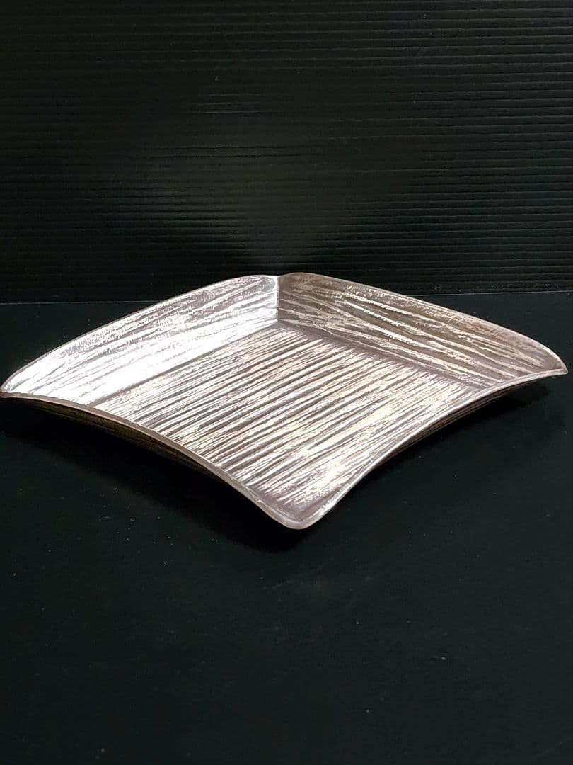 金工師 田中秀明 南鐐 片木目 四方盆 銀製 共箱