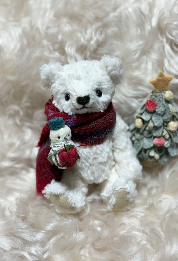 マフラーと雪だるま付き テディベア クリスマスバージョン