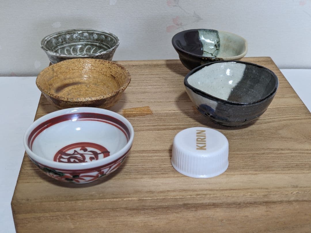 ♦京焼 清水六兵衛窯 色変わり酒器 小盃五種 黄瀬戸 唐津 赤絵九谷 共箱骨董品