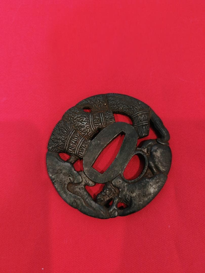 彦根住宗典 鉄地 馬に人物図鐔 在銘 拵 日本刀 刀装具 骨董 古美術 江戸時代